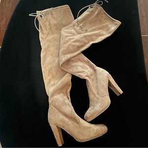 Brown/Tan Suede Knee High Boots; 8